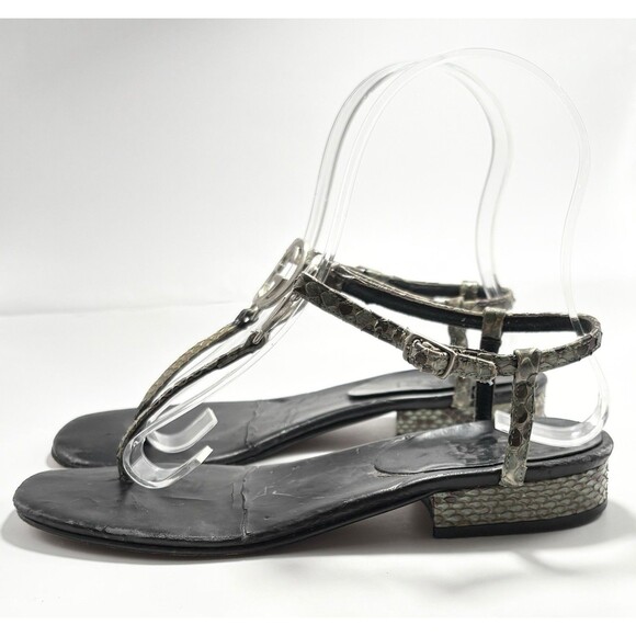 Gucci Thong Sandals Black w/ Silver GG Logo Python Accents Sz EU 34.5 4.5 - Picture 3 of 13